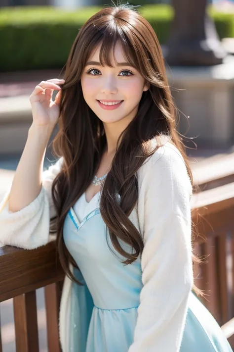 High resolution, Long Hair, bangs, Brown Hair、Brown eyes、Frozen、Anna Cosplay、smile, Disneyland、Disney Princesses、