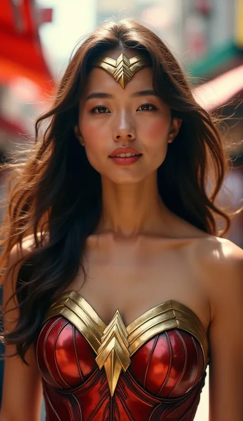 Enjoy Shopping、Wonder Woman。Brown Hair,  masterpiece、beautiful girl、fine 目、puffy eyes、Bright spot、Best Quality, 超High resolution, (reality: 1.4), Cinema Lighting,Very beautiful、Perfect Wonder Woman costume。Very pretty face。Japanese 20 year old､Beautiful wh...