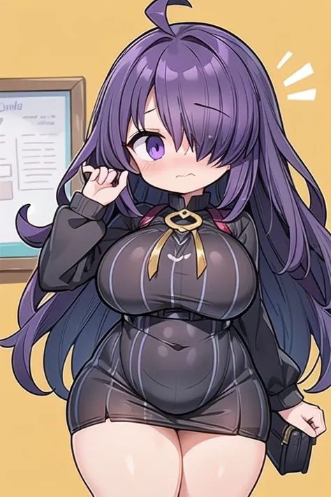 1 Too Huge Breasted mother, (Excessively overwhelmingly gigantic huge breasts:1.6, Extra long sagging breasts:1.6, Thighs:1.2, thick legs:1.2, curvy:1.2, towering stature:1.6, massive fat thick unnatural belly, Plump, fat folds, Chubby), purple eyes, (ahog...