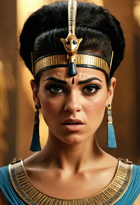 Beautiful egyptian princess in egyptian palace, angry and furious on her face, acient, Egyptian Age, 2500 BC, hight detail face, cinematic style, hd quality