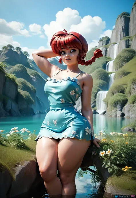 (Highest quality, 4K, 8k, High-definition masterpiece:1.2), Very detailed, Picturesque) Ranma Chan (araffe with shaped derriere:1.4)(large ass)(tight mini dress)(thick thighs:1.0)(medium breast)(slim thick)