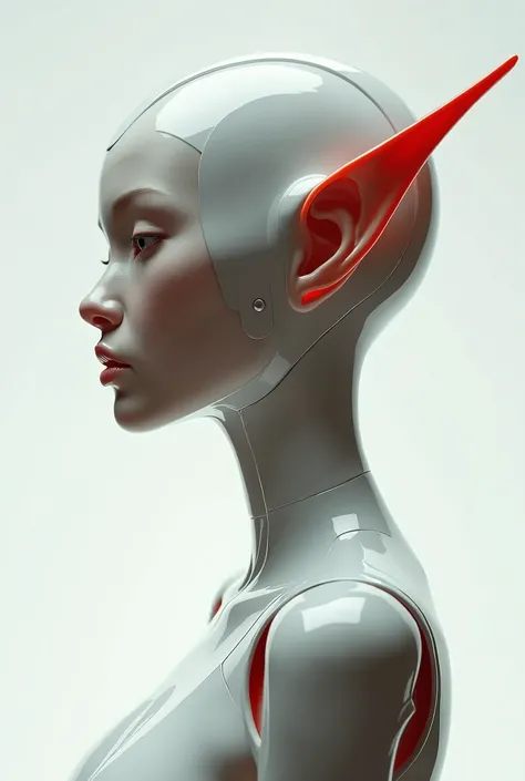 abstract ai model with elf ears, pretty, sexy, minimal, sleek, slender, asian, elegant, chic, futuristic, retro, sophisticated half human half machine,
