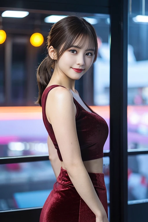 1 girl in nightclub, (8k), (Photorealsitic:1.5), Raw photography, (Top image quality:1.4), (sharp focus:1.5),  (PurerosFace_v1:0.5), top-quality, ​masterpiece, high resolution, Soft lighting, slender, pretty woman:1.4, (natural smile), in the nightclub, St...