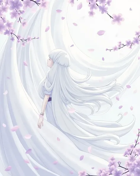 there is a white curtain with purple flowers on it, a picture inspired by Asai Chū, tumblr, sōsaku hanga, flowing sakura silk, cherry blossom background, flowing sakura-colored silk, sakura blooming on background, pastel flowery background, sakura bloomimg...