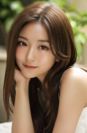 masterpieceOne woman in one photo, Full Body Shot, A composition looking down on the subject from above, Young and Beautiful Japanese Woman, Very beautiful face,  Shoulder-length hair, Sleep on a silk bed, Open your mouth wide, What I&#39;m wearing、In a de...