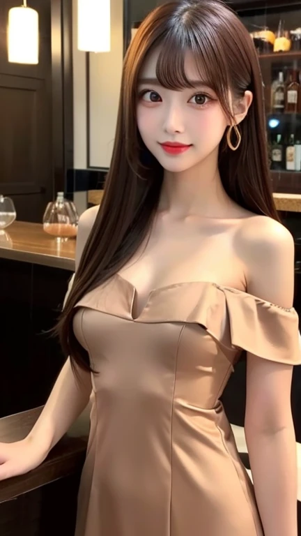 Best Quality、8K wallpaper、reality:1.4、Photographed by a professional photographer、Cinema Lighting、See your audience、background:Gorgeous bar lounge at night、One beautiful girl、Japanese Idols、20 years old、Beautifully detailed eyes、Detailed face、Beautiful Ski...