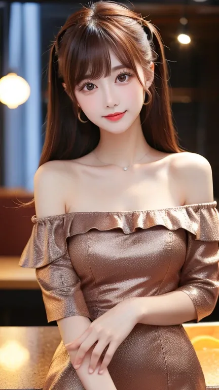 Best Quality、8K wallpaper、reality:1.4、Photographed by a professional photographer、Cinema Lighting、See your audience、background:Gorgeous bar lounge at night、One beautiful girl、Japanese Idols、20 years old、Beautifully detailed eyes、Detailed face、Beautiful Ski...