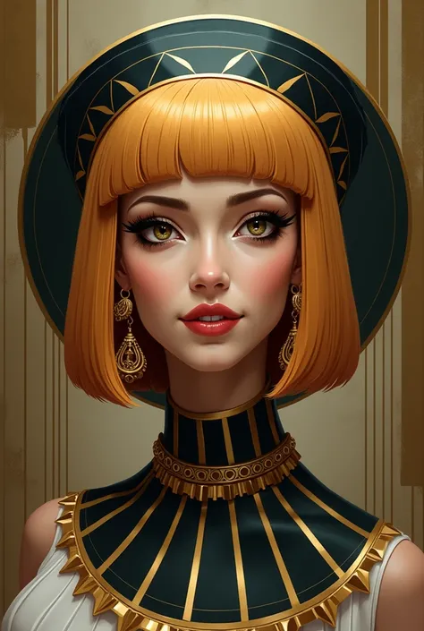 Naughty Face, Smiley, Art Deco, Abstractionism, Super Detailed, Best Quality, Detail, High Quality, Blonde Hair, Black Hair, Solid Circle Eyes, Multiple Views, Depth Of Field, Motion Lines, Chiaroscuro, Artistic, Rococo Stunning illustration of Cleopatra, ...