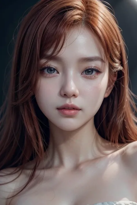 A beautiful 2 Korean redhead girl, detailed realistic portrait, beautiful detailed eyes, beautiful detailed lips, extremely detailed face, long eyelashes, elegant hairstyle, warm lighting, cinematic, volumetric lighting, ambient occlusion, octane render, h...