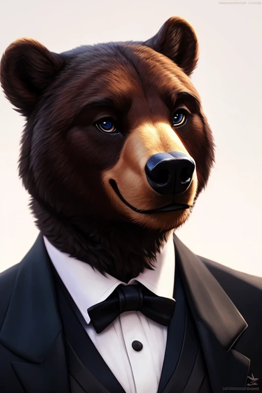 (by pixelsketcher:0.6), (by personalami :0.6), solo,male,  bear  ,detailed background, (cinematic lighting:1.1), (perfect focus:1.1), 8k hd, photo, (detailed eyes:1.2),depth of field, bokeh, subsurface scattering, wide ,(suit, tuxedo, elegant suit),upper t...