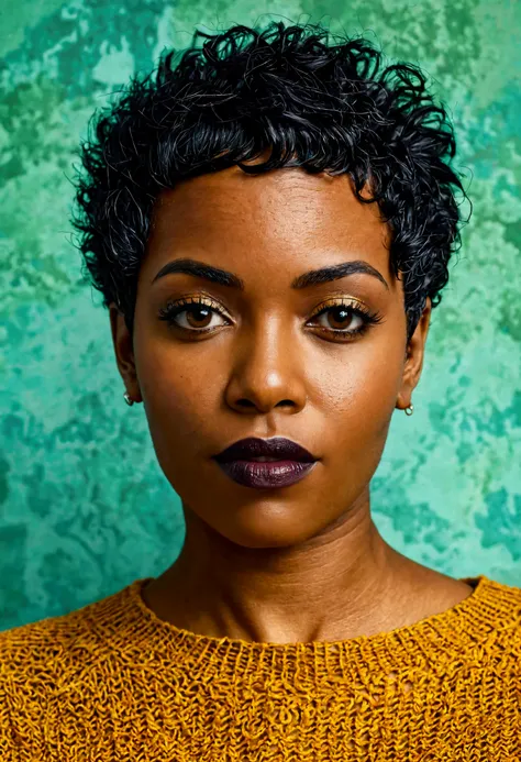 Black woman with short hair looking at camera 