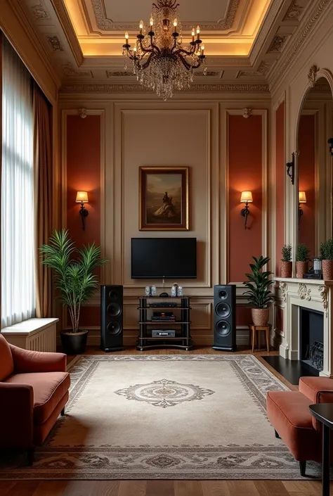 An elegant and grand audio room