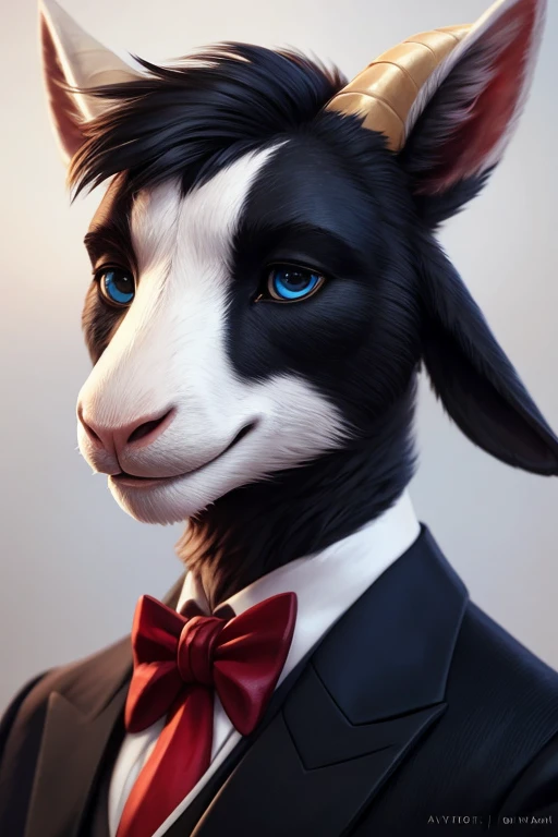 (by pixelsketcher:0.6), (by personalami :0.6), solo,male,  goat  ,detailed background, (cinematic lighting:1.1), (perfect focus:1.1), 8k hd, photo, (detailed eyes:1.2),depth of field, bokeh, subsurface scattering, wide ,(suit, tuxedo, elegant suit),upper t...