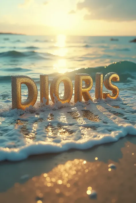 DIORIS letters formed by the waves on the seashore