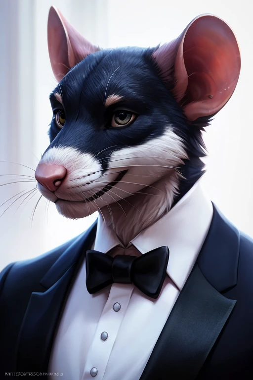 (by pixelsketcher:0.6), (by personalami :0.6), solo,male,  rat  ,detailed background, (cinematic lighting:1.1), (perfect focus:1.1), 8k hd, photo, (detailed eyes:1.2),depth of field, bokeh, subsurface scattering, wide ,(suit, tuxedo, elegant suit),upper to...