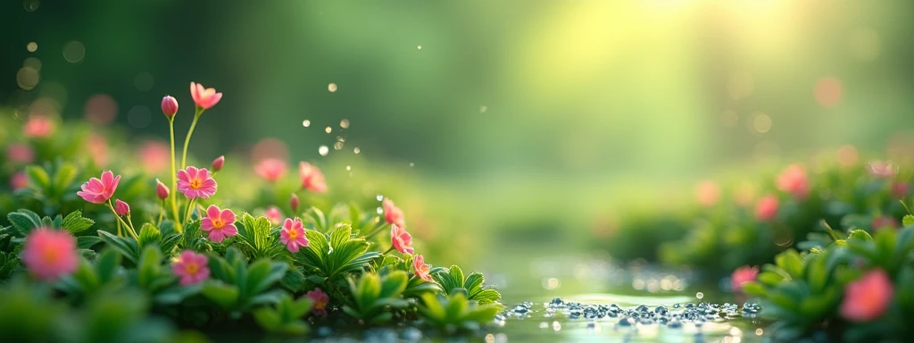 Small beautiful flowers bloom and fresh water drops fall