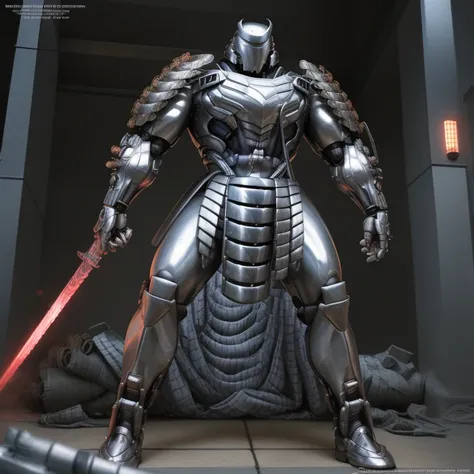 masterpiece, best quality, full body, 1boy, armor suit, upper body, looking at viewer, (Silver Samurai, full armor, cyborg, science fiction, combat helmet)