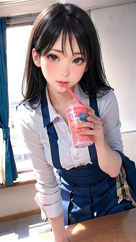 A woman in uniform is being fucked by a man, High school girl pose, Japanese, A super realistic high school girl, Japanese girl school uniform, wearing japanese school uniform, Very perfect position, Ultra-realistic high school girl, Private moments, Lower...