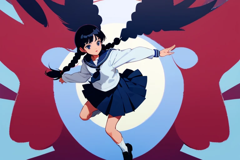 Black Hair　Braids　　Sailor suit　Navy Blue Skirt　　White socks　Black Loafers