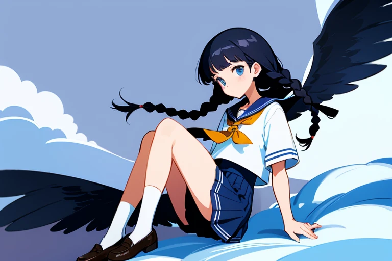 Black Hair　Braids　　Sailor suit　Navy Blue Skirt　　White socks　Black Loafers