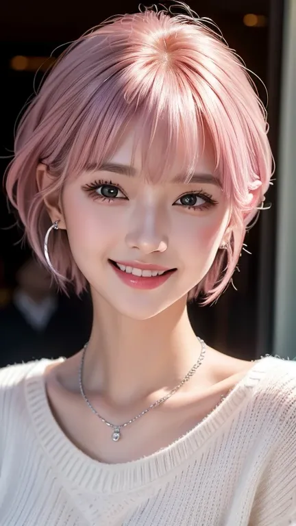 (8k, Best Quality, masterpiece:1,2), (Realistic, Realistic:1.37), Super detailed, One Girl,), (Very detailedな), (Beautifully detailed eyes), (Best Quality), (Very detailed ), (masterpiece), (Detailed face),20 years old, ,1 girl, ((Pink Hair,Very short hair...