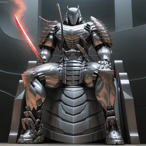 silver samurai.
- masterpiece, best quality, full body, 1boy.
- armor suit, (full armor, cyborg, science fiction, combat helmet)...