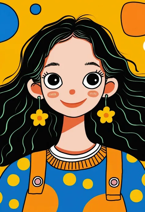 Childish style，Cartoon Art，Image of arafed in sweater and overalls, A painting inspired by Sun Long, Instagram, Pop Art, Happy fashion model, Sunny at noon, Sunny Day, Xuan Yunzhu, Beautiful sunny day, Lovely:2, Sunny Day, frown fashion model, (Blink), Sun...