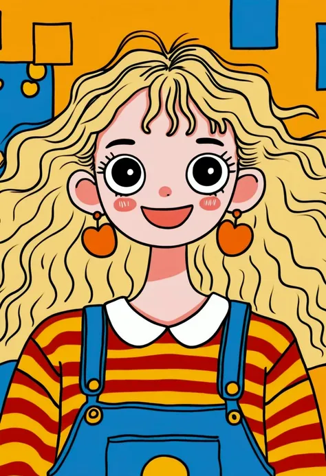 childish style，cartoon art，image of arafed in sweater and overalls, a painting inspired by sun long, instagram, pop art, happy f...