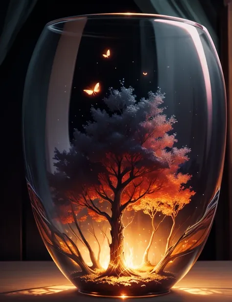 Kuvshinov among branches and fireflies, Sandusha, Fantasy Art, (((Surrealism))), (Style - Glass)