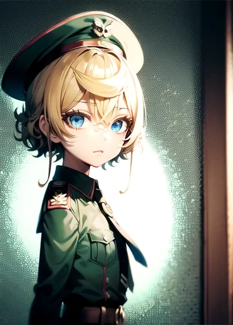 1girl, blonde hair, curly hair, short hair, hair down to chin, germany uniform, black uniform, necktie, red Edge,, black cap, military uniform, germany military black uniform, looking at viewer, mature woman, ww2, nazism 