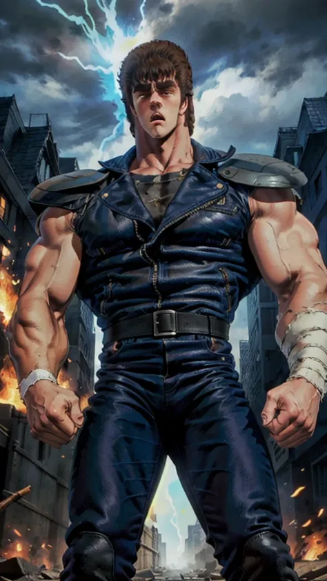 best quality、detailed skin depiction、detailed facial expressions、realistic skin texture、beautiful photos、there is one kenshiro f...