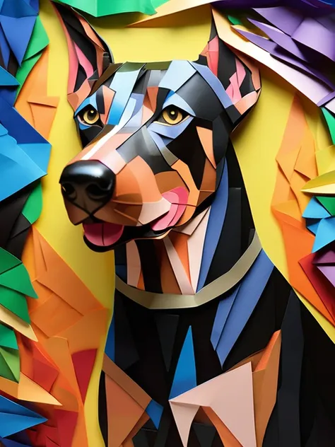 a doberman  in the papercutout style  very detailed, clean, high quality, sharp image