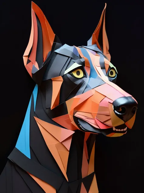 A doberman  in the PaperCutout style  Very detailed, clean, high quality, sharp image