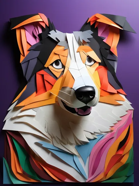 a collie  in the papercutout style  very detailed, clean, high quality, sharp image