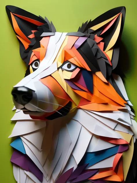 A Collie  in the PaperCutout style  Very detailed, clean, high quality, sharp image