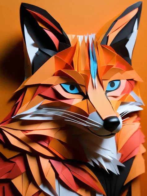 A fox  in the PaperCutout style  Very detailed, clean, high quality, sharp image