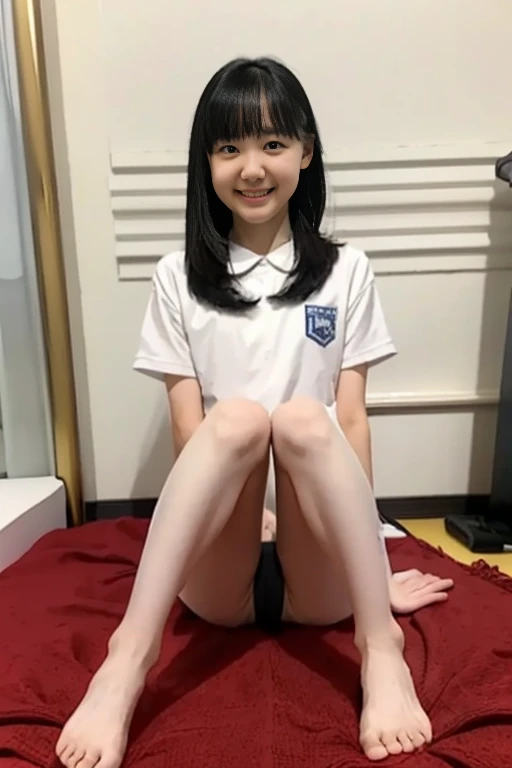 Primary school students、８age、child、naked、cute、Being thin、Primary school students、A very beautiful hairless pussy with vertical slits、Seems strong-willed、Vertical slit pussy、The body is facing forward、Glaring、White skin、Beautiful black hair、I can see the pu...