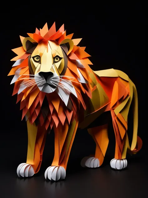 a lion  in the papercutout style  very detailed, clean, high quality, sharp image