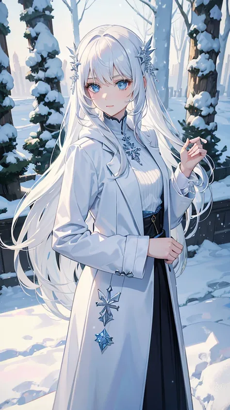 masterpieceHighly detailed, Super detailed, cold, Alone, (One girl), (Pale skin), Ice blue eyes, Cold white hair, Cool Characters, Flat face, Young woman, Lady Character, Medium , arrogant, Confident, cold face, goddess, Cool Kuudere Girl, (Snow Scene), Sn...