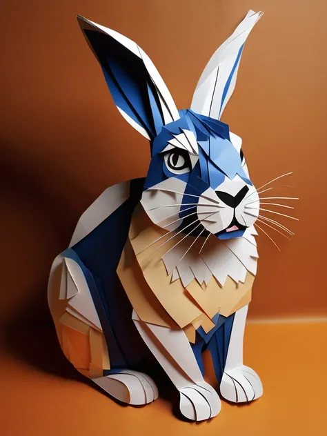 a rabbit  in the papercutout style  very detailed, clean, high quality, sharp image