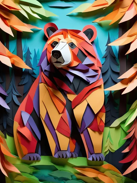 A bear  in the PaperCutout style  Very detailed, clean, high quality, sharp image