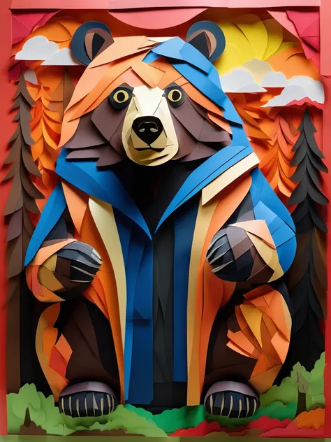 a bear  in the papercutout style  very detailed, clean, high quality, sharp image