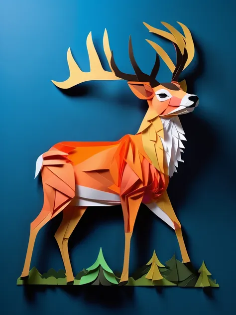 a deer  in the papercutout style  very detailed, clean, high quality, sharp image