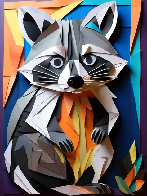 A Raccoon  in the PaperCutout style  Very detailed, clean, high quality, sharp image