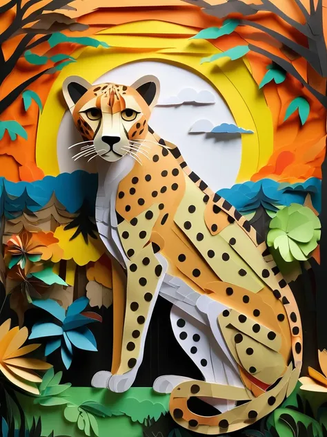 A cheetah  in the PaperCutout style  Very detailed, clean, high quality, sharp image