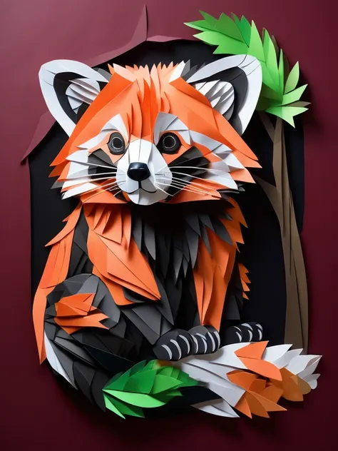 a red panda  in the papercutout style  very detailed, clean, high quality, sharp image