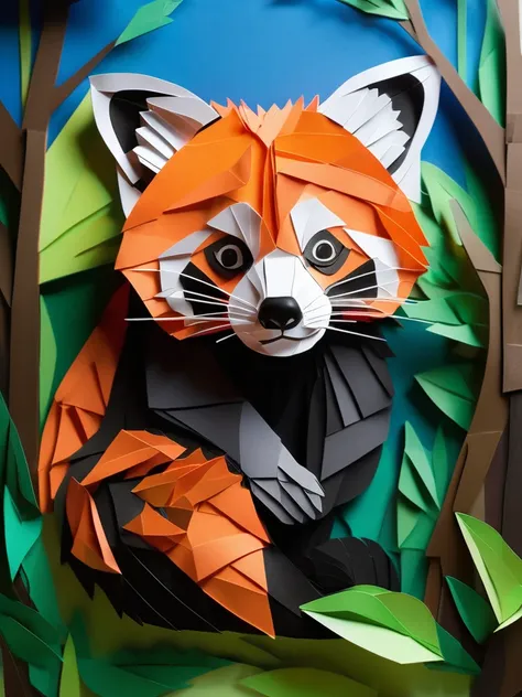 A red panda  in the PaperCutout style  Very detailed, clean, high quality, sharp image