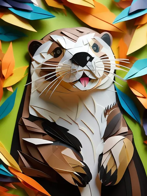 A otter  in the PaperCutout style  Very detailed, clean, high quality, sharp image