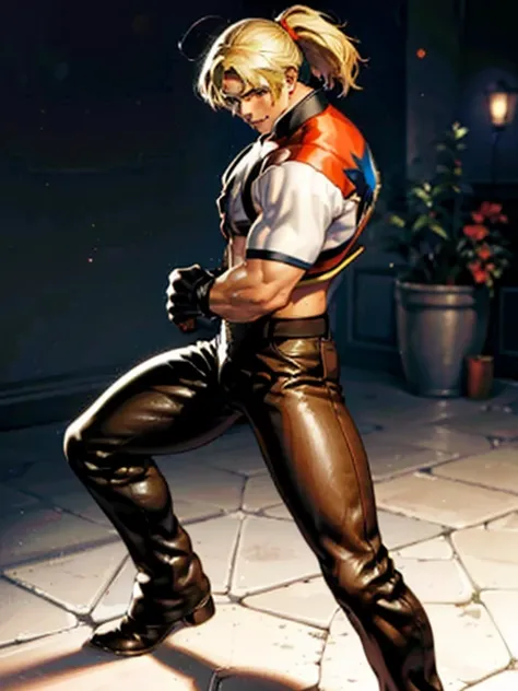 superhero costume, handsome and cool young man, tall, sexy body, peach butt, shiny blonde hair, ponytail, bulging crotch