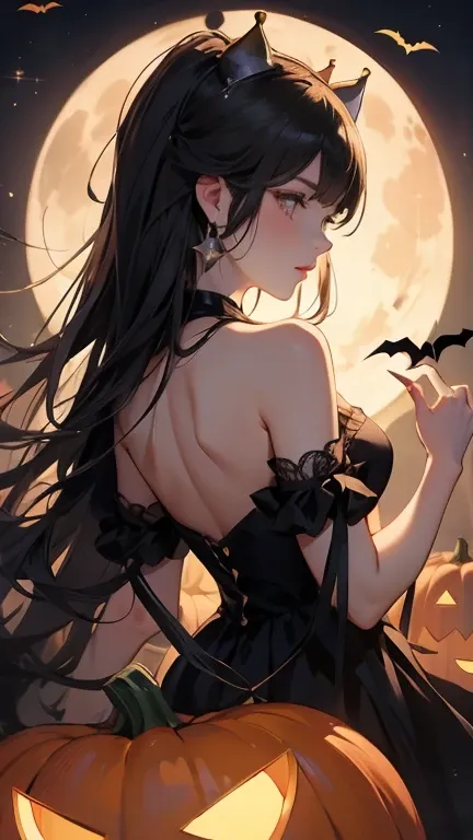 Bowsette albina halloween pumpkin moon black cat black dress elegant 